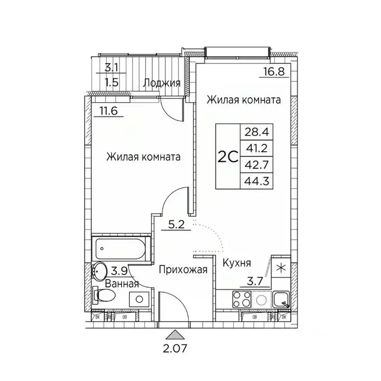 2-к кв. Приморский край, Владивосток ул. Расула Гамзатова, 7к3 (44.3 ... - Фото 1