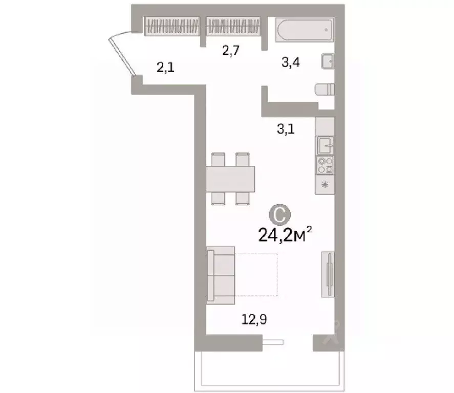 Студия Новосибирская область, Новосибирск ул. Забалуева, 92 (24.2 м) - Фото 1