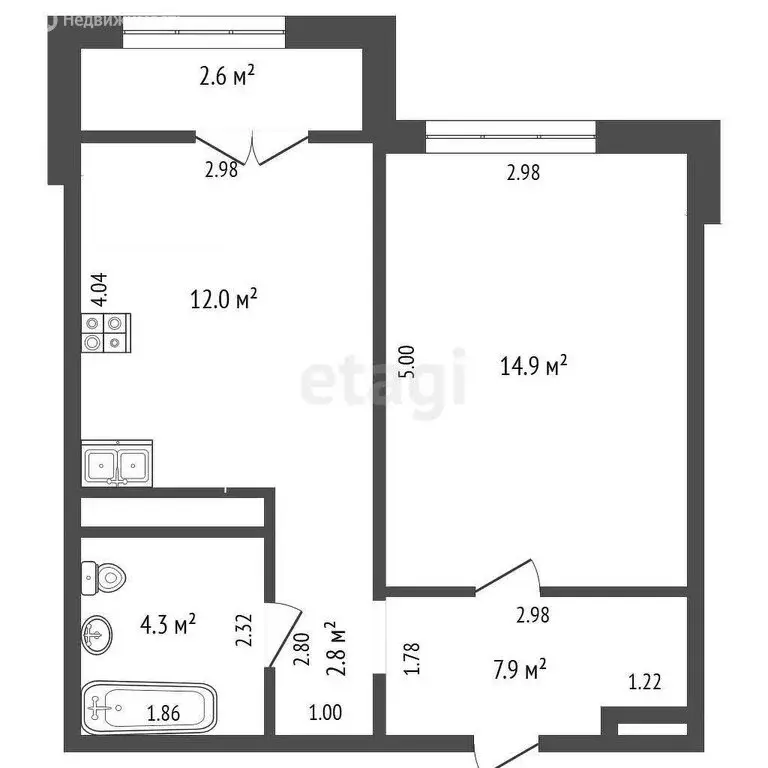 1-комнатная квартира: Тюмень, улица Василия Подшибякина, 12 (39.1 м) - Фото 0