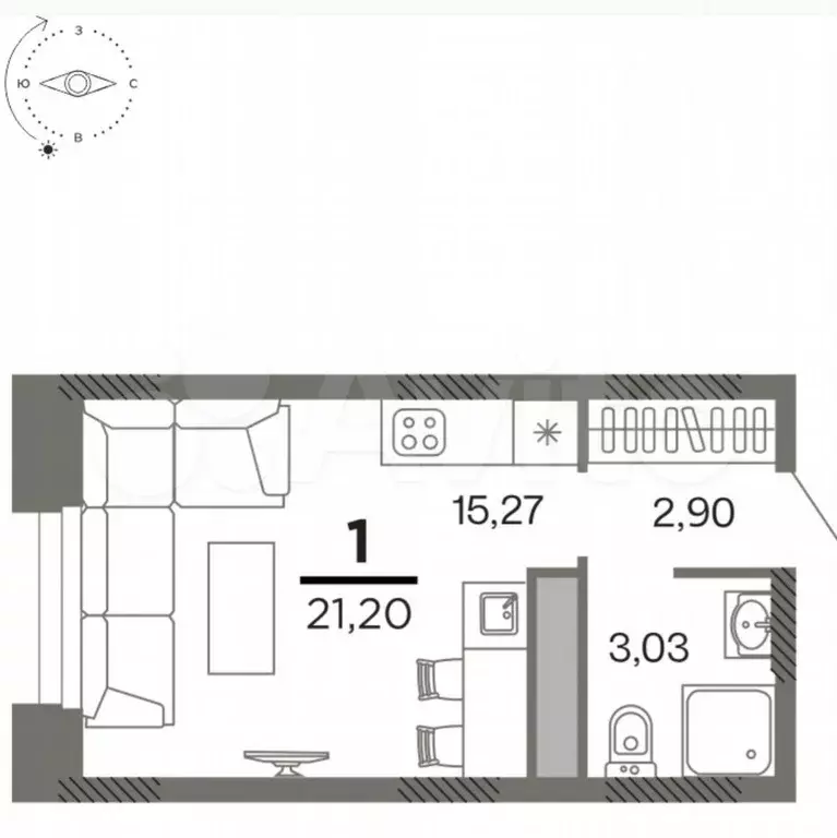 Квартира-студия, 21,2 м, 11/24 эт. - Фото 1