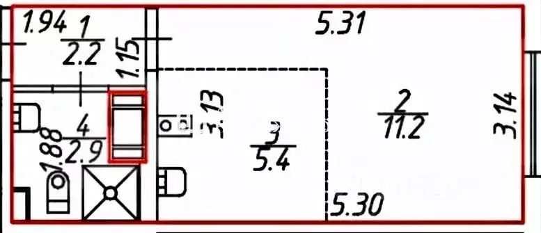 Студия Санкт-Петербург дор. Муринская, 29 (21.7 м) - Фото 2