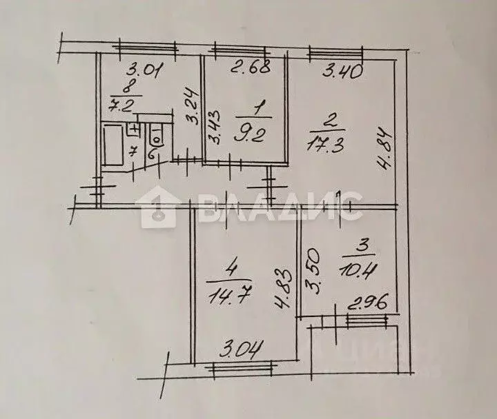4-к кв. Воронежская область, Воронеж Южно-Моравская ул., 42 (68.1 м) - Фото 2