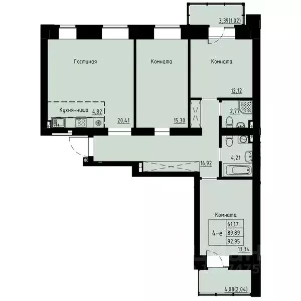 4-к кв. Красноярский край, Красноярск ул. Елены Стасовой, 82 (89.5 м) - Фото 1