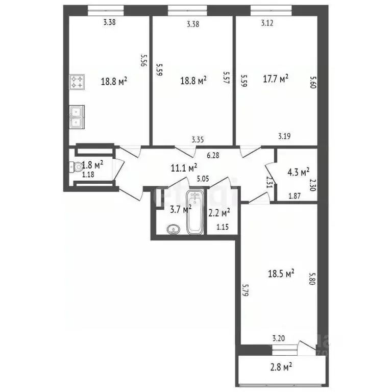 3-к кв. Санкт-Петербург Ленинский просп., 51 (96.9 м) - Фото 1