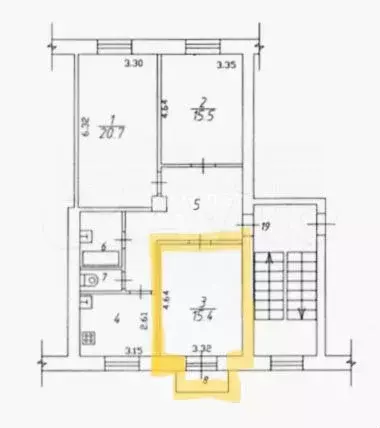 Доля в 3-к. квартире, 79,8 м, 4/4 эт. - Фото 0