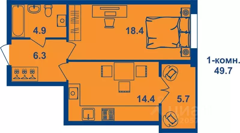 1-к кв. Костромская область, Кострома Магистральная ул., 71 (49.3 м) - Фото 1