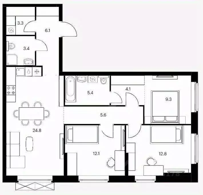 3-к кв. Татарстан, Казань ул. Анаса Тазетдинова, 7к2 (86.2 м) - Фото 1