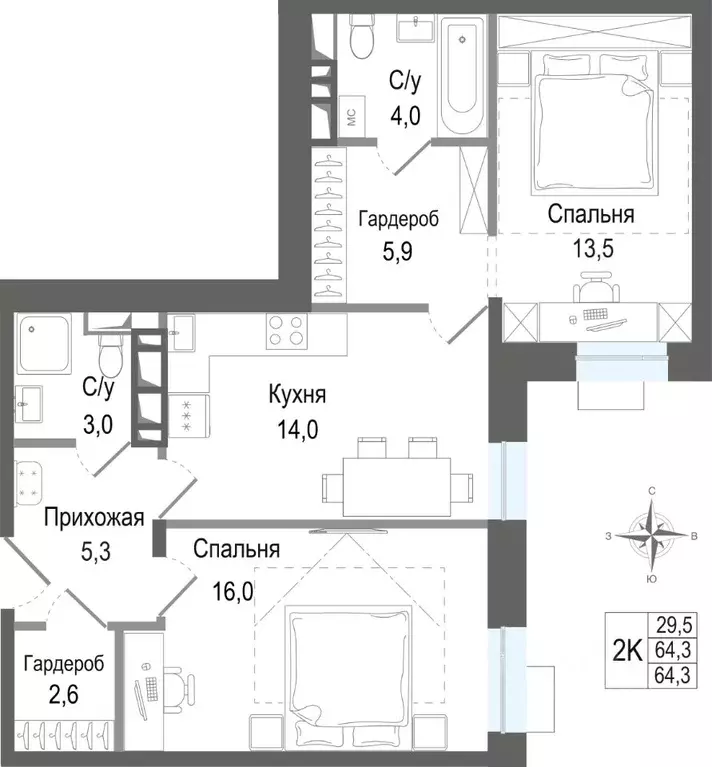 2-к кв. Московская область, Королев Первомайский мкр, Киноквартал ... - Фото 1