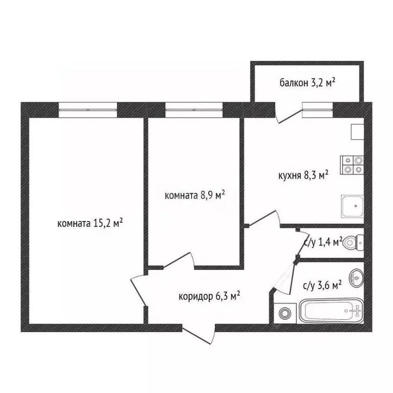 2-к кв. Смоленская область, Смоленск Краснинское ш., 26А (46.9 м) - Фото 1