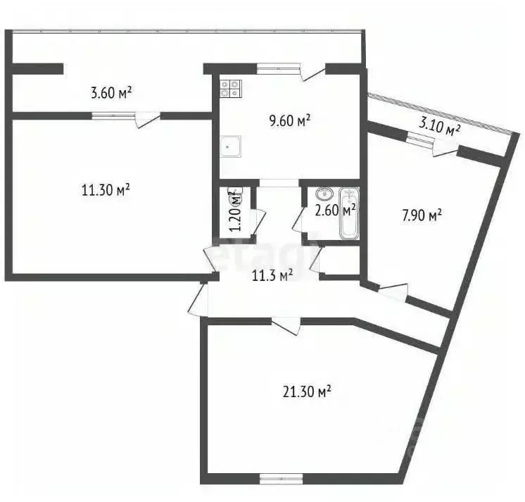 3-к кв. Севастополь ул. Николая Музыки, 58 (66.8 м) - Фото 2