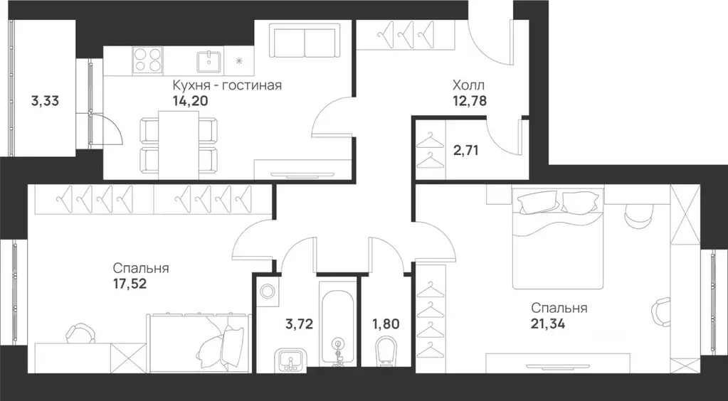 2-к кв. Тульская область, Тула Новая Тула мкр,  (77.4 м) - Фото 0