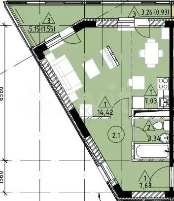 Квартира-студия, 35 м, 4/4 эт. - Фото 0