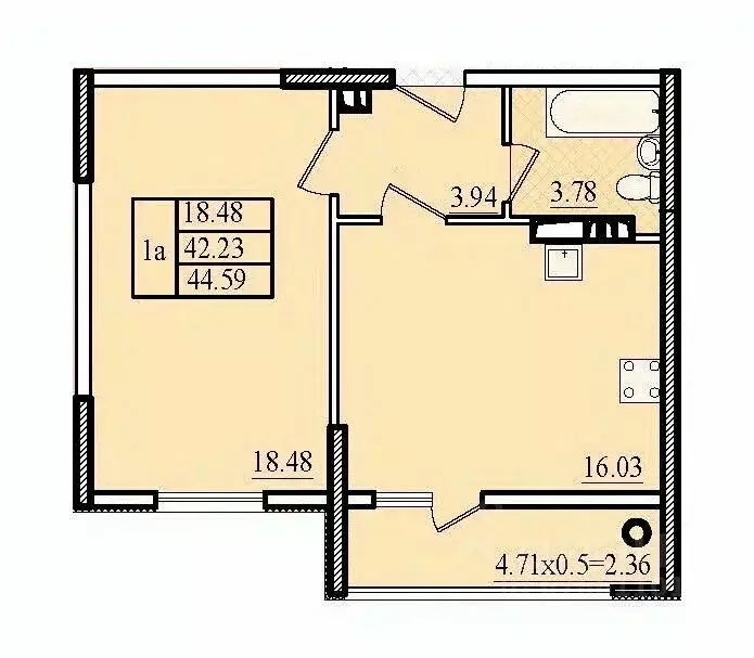 1-к кв. Крым, Евпатория Победа жилой комплекс (44.59 м) - Фото 1