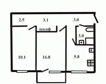 2-к кв. Татарстан, Казань ул. Железнодорожников, 6 (45.0 м) - Фото 2