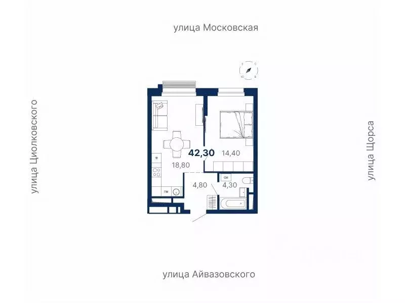 1-к кв. Свердловская область, Екатеринбург ул. Московская, 249/2 (42.4 ... - Фото 0