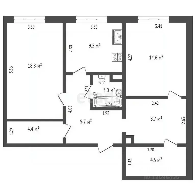 3-к кв. Москва Боровское ш., 2к7 (73.5 м) - Фото 2