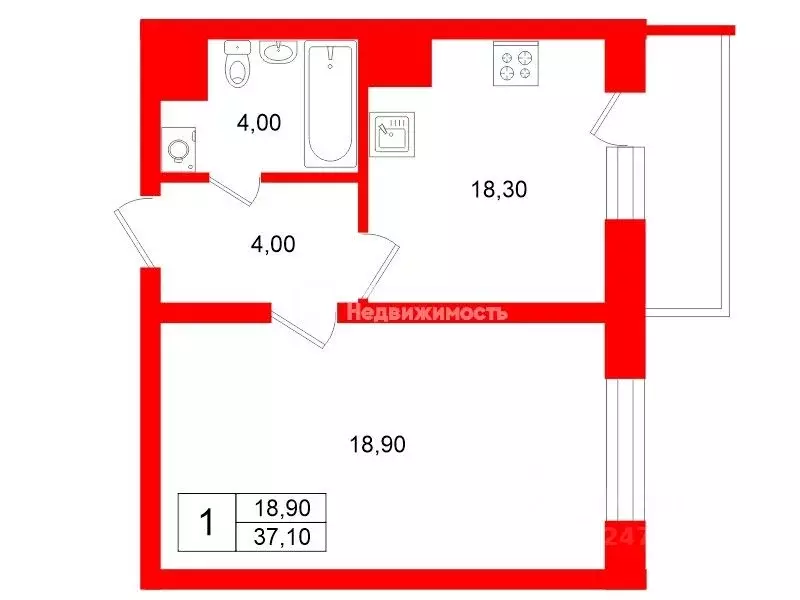1-к кв. Санкт-Петербург Южное ш., 55к1 (37.1 м) - Фото 2
