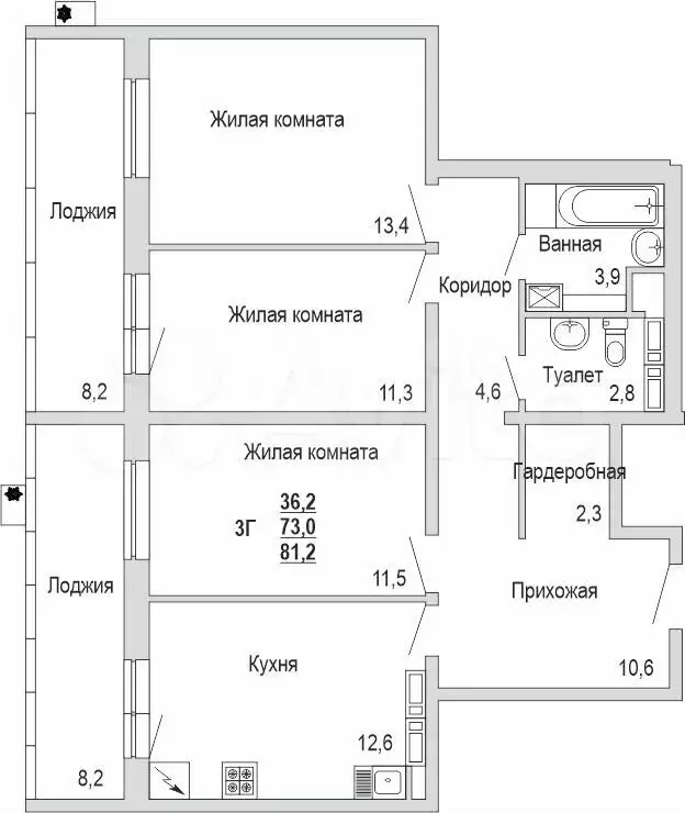 3-к. квартира, 81,2м, 2/18эт. - Фото 1