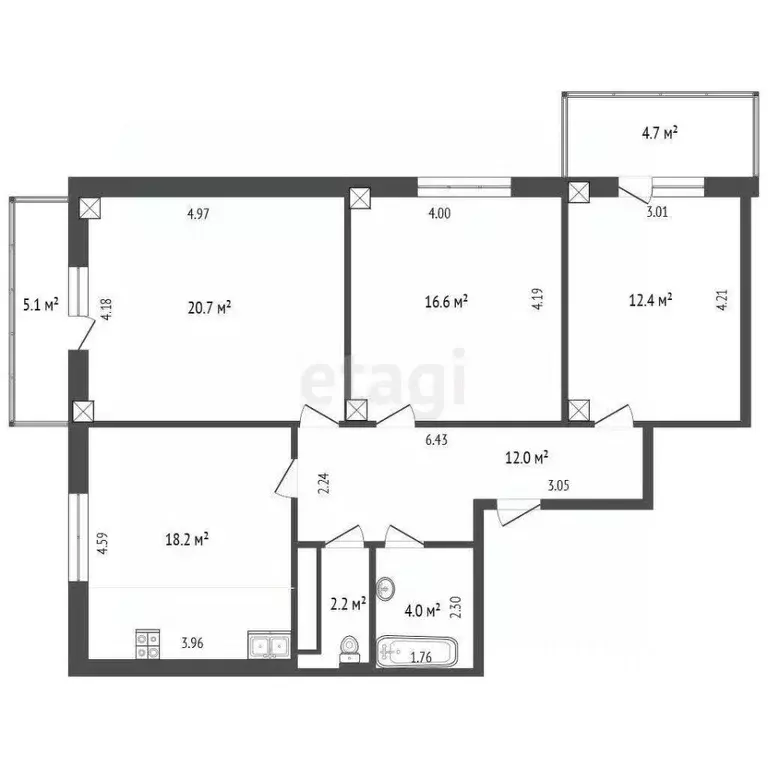 3-к кв. Тюменская область, Тюмень ул. Дмитрия Менделеева, 14 (86.1 м) - Фото 2