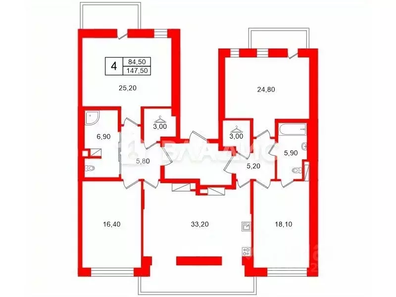 4-к кв. Санкт-Петербург Петергофское ш., 45 (147.5 м) - Фото 2