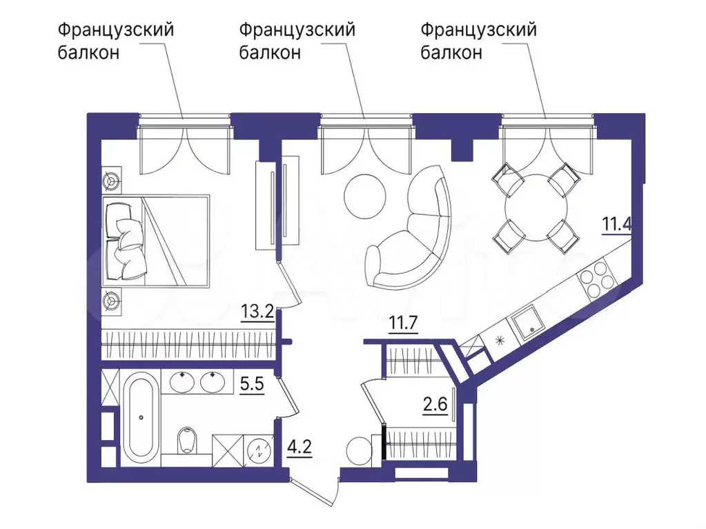 2-к. квартира, 48,5 м, 2/7 эт. - Фото 1