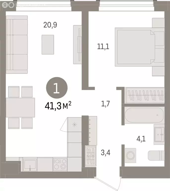 1-комнатная квартира: Новосибирск, улица Аэропорт (41.3 м) - Фото 1