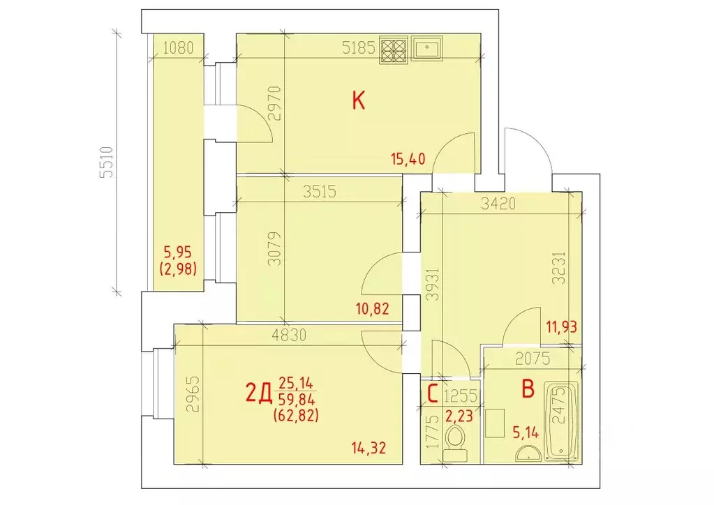 2-к кв. Вологодская область, Череповец 109-й мкр,  (62.82 м) - Фото 0