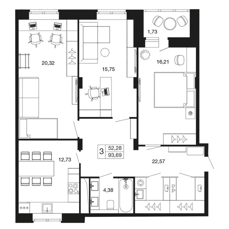 3-комнатная квартира: Апрелевка, жилой комплекс Времена Года, к11 ... - Фото 1