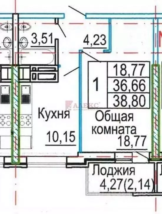 1-к кв. Ростовская область, Ростов-на-Дону ул. Мечникова, 110Г (39.0 ... - Фото 2