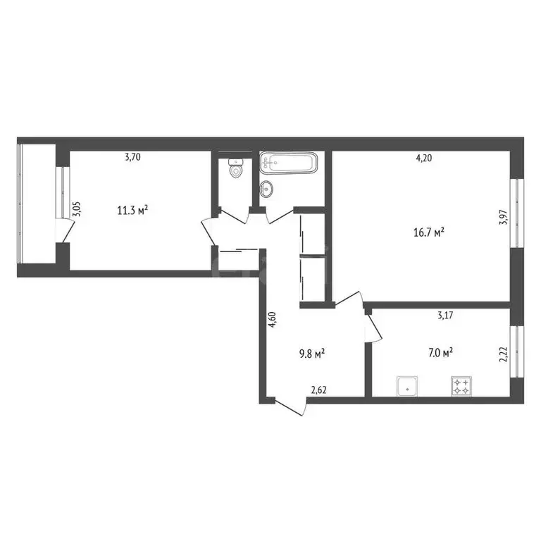 2-комнатная квартира: Благовещенск, Студенческая улица, 28 (49.6 м) - Фото 1
