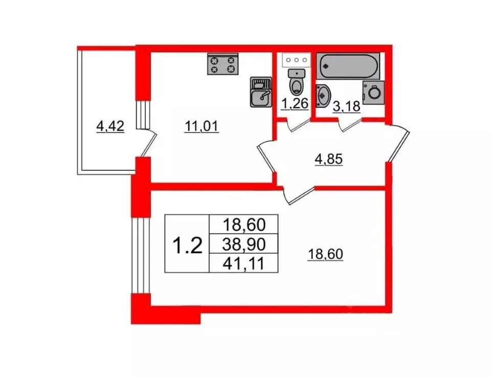 1-к кв. Санкт-Петербург ул. Александра Матросова, 3 (38.9 м) - Фото 0