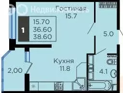 1-комнатная квартира: Краснодар, улица имени В.Н. Мачуги, 166/1 (36.6 ... - Фото 0