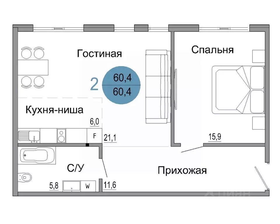 2-к кв. Крым, Керчь Белый город жилой комплекс (60.4 м) - Фото 0