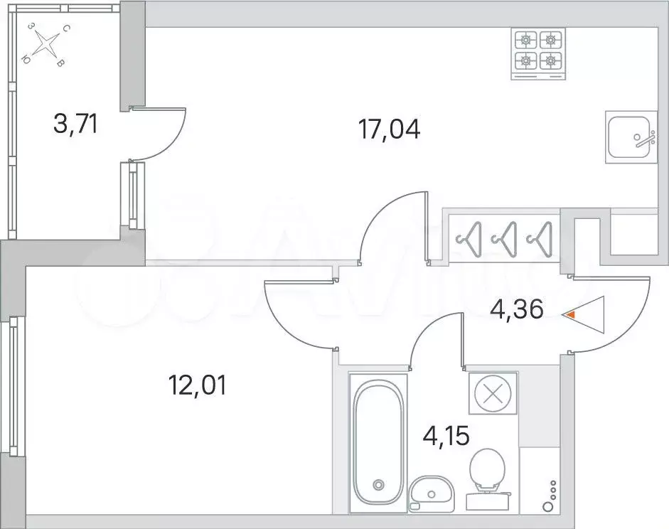 1-к. квартира, 39,4 м, 8/8 эт. - Фото 0