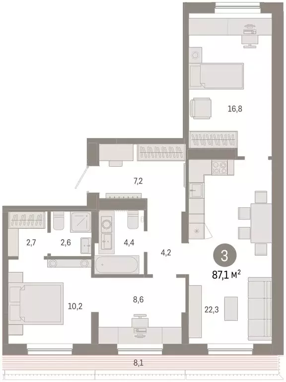 3-комнатная квартира: Тюмень, Краснооктябрьская улица, 4к2 (88 м) - Фото 2