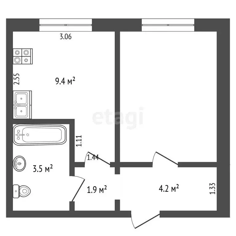 1к в -комнатной квартире (9.4 м) - Фото 1