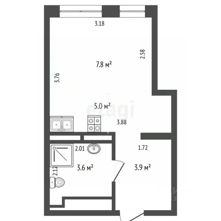 Студия Тюменская область, Тюмень ул. Газовиков, 38к2 (20.5 м) - Фото 1