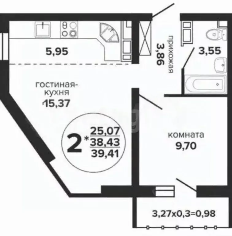 1-к кв. Краснодарский край, Краснодар Российская ул., 257/7 (37.7 м) - Фото 0