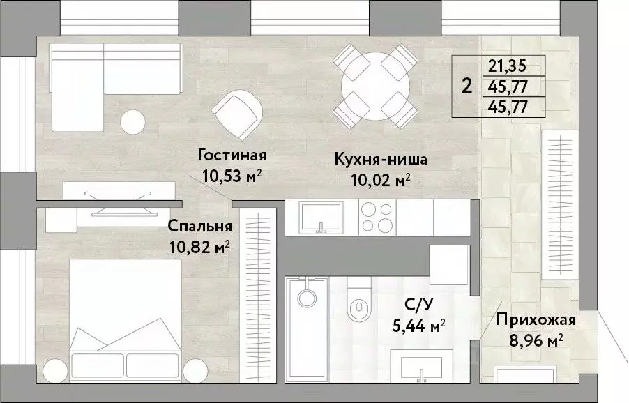 2-к кв. Хабаровский край, Хабаровск Облачный пер. (45.77 м) - Фото 1