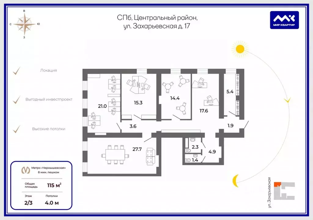 Офис в Санкт-Петербург Захарьевская ул., 17 (115 м) - Фото 1
