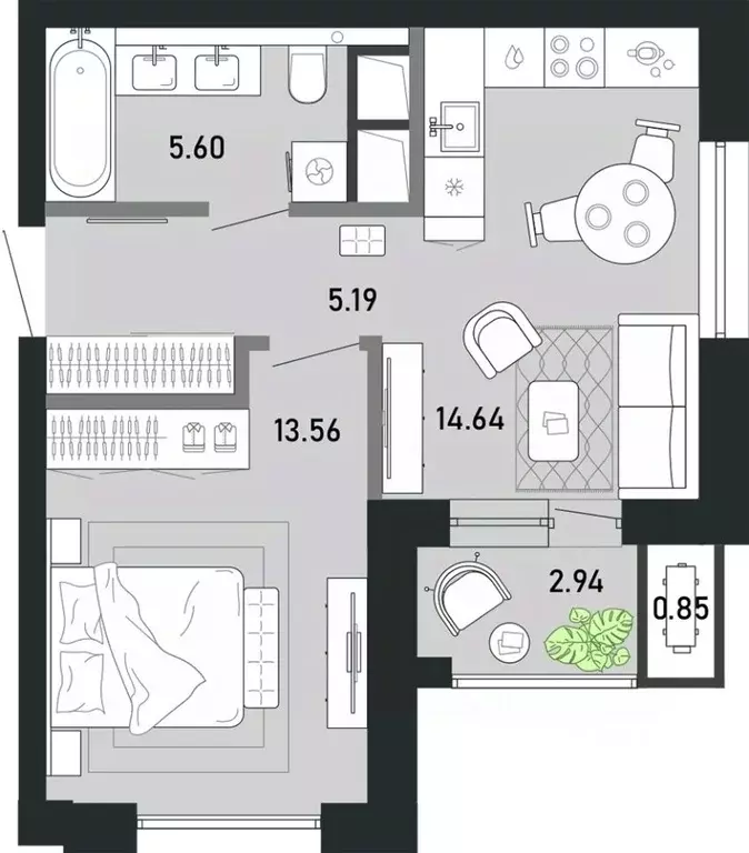 1-к кв. Тульская область, Тула Премьер Парк жилой комплекс (42.78 м) - Фото 0