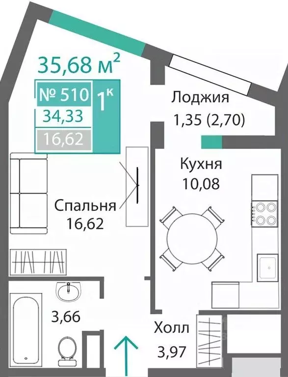 1-к кв. Крым, Симферополь Крымская роза мкр,  (35.68 м) - Фото 0