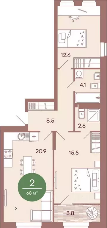 2-к кв. Пензенская область, Пенза ул. Измайлова, 38к3 (68.0 м) - Фото 0