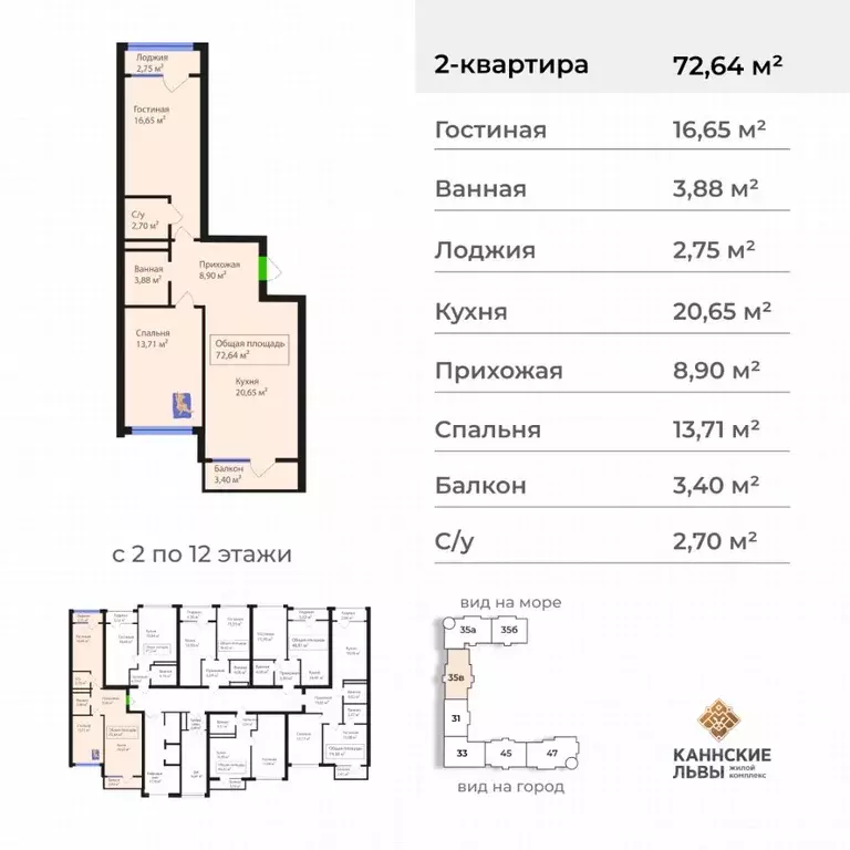 2-к кв. Дагестан, Махачкала ул. Лаптиева, 43 (72.64 м) - Фото 1