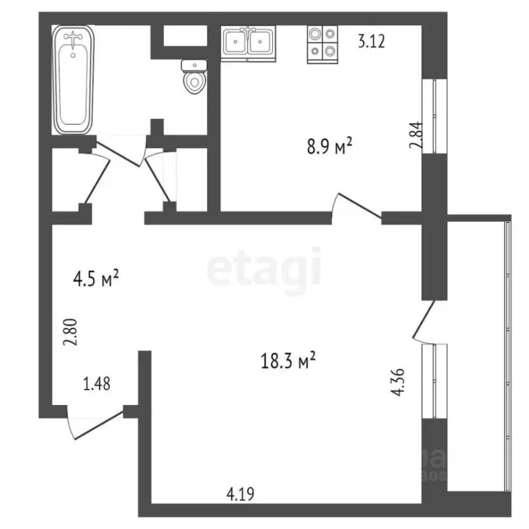 1-к кв. Омская область, Омск ул. Арнольда Нейбута, 96/1 (38.8 м) - Фото 1