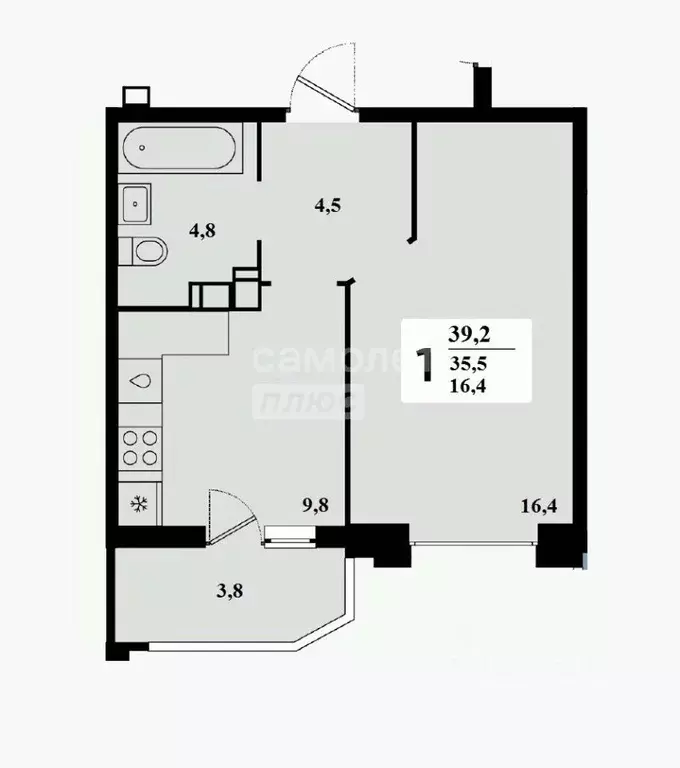 1-к кв. Краснодарский край, Краснодар ул. Григория Булгакова, 10 (32.0 ... - Фото 2