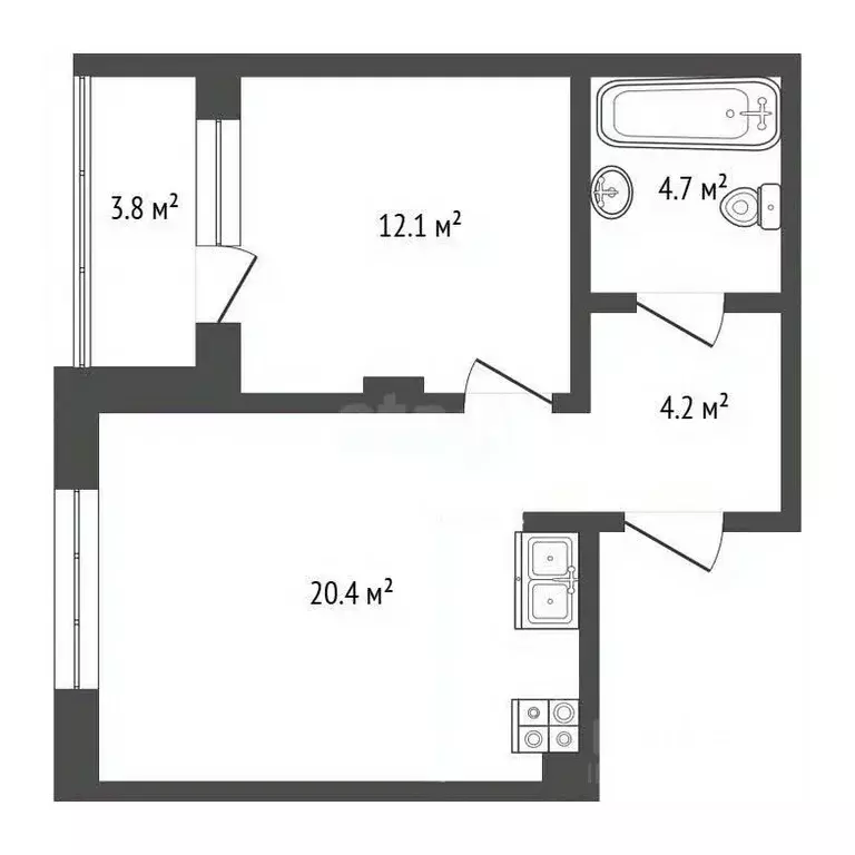 1-к кв. Тюменская область, Тюмень ул. Игоря Комиссарова, 15 (41.3 м) - Фото 2