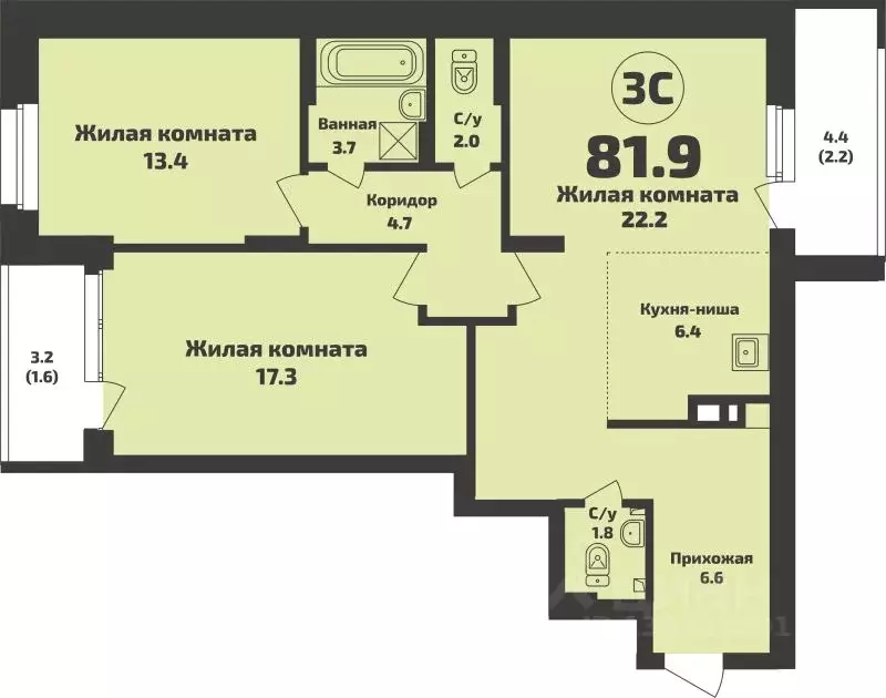 3-к кв. Новосибирская область, Новосибирский район, Станционный ... - Фото 1