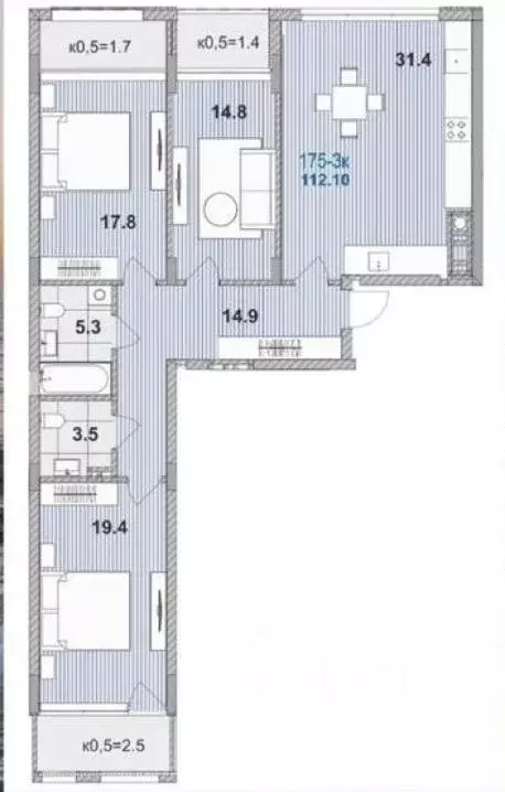 3-к кв. Калининградская область, Зеленоградск ул. Гагарина, 87 (112.11 ... - Фото 2