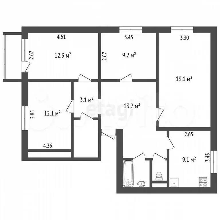4-к. квартира, 86 м, 6/9 эт. - Фото 0